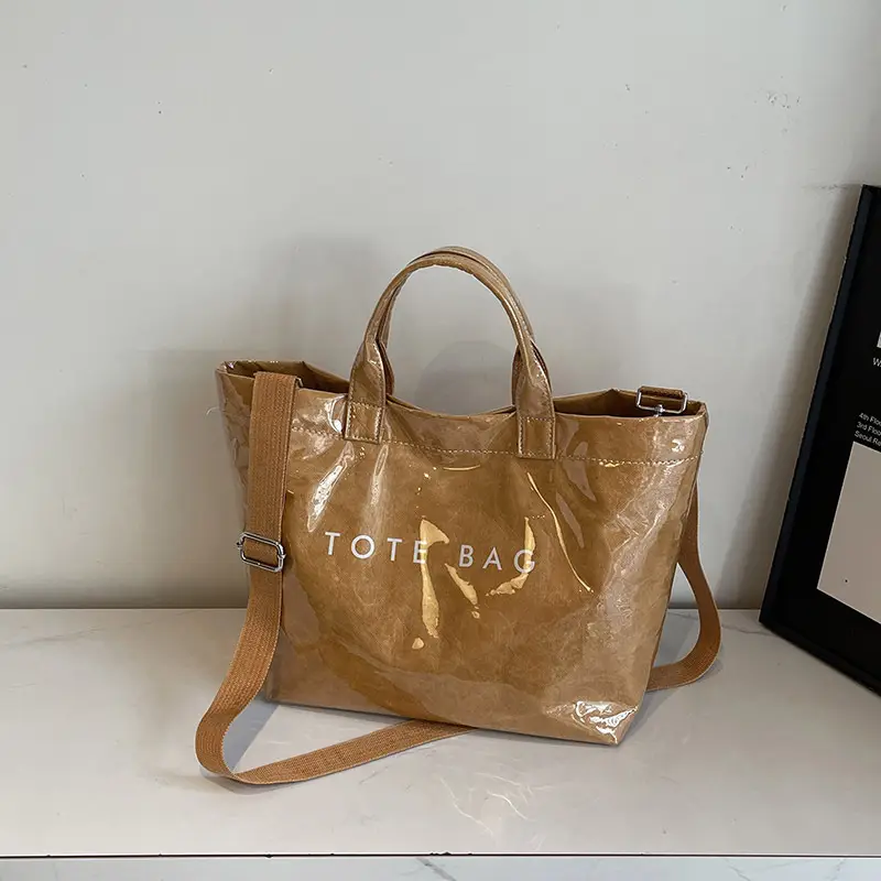 Large Capacity Kraft Paper Jelly Bag Waterproof Tote Bag - Image 4