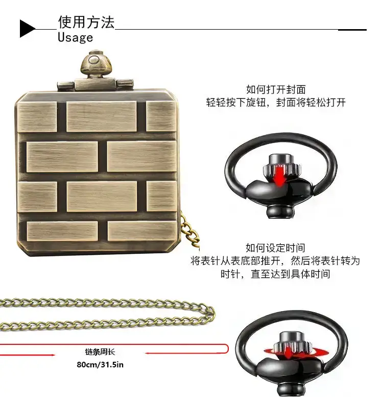 Hot Selling Foreign Trade Manufacturer Direct Question Mark Pattern Necklace Flip Pocket Watch Men's and Women's Commemorative Gift Necklace Flip Pocket Watch — feature 12