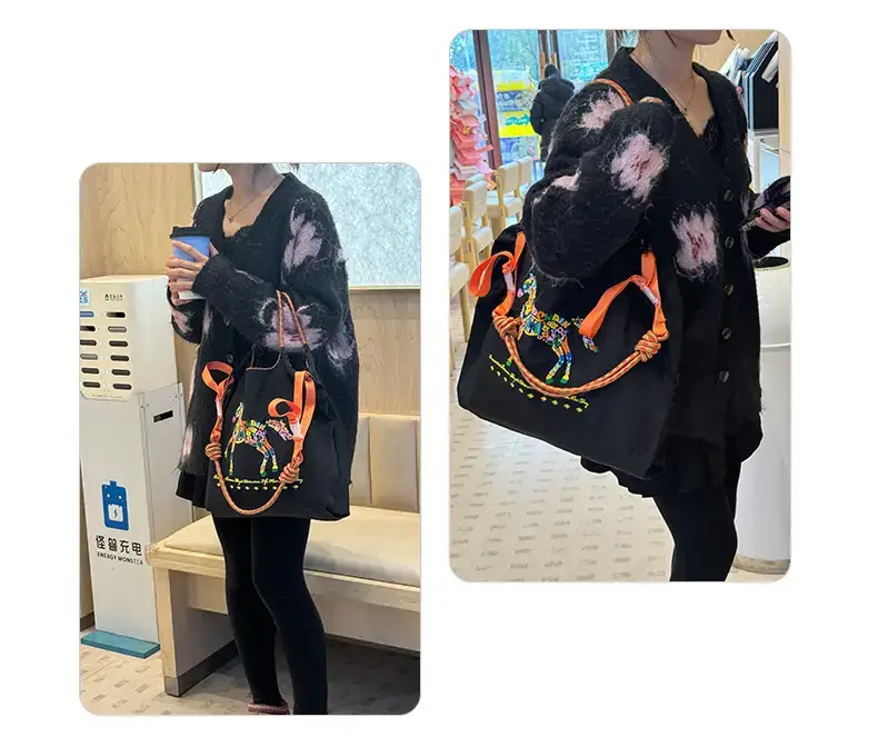 Women Embroidered Crossbody Bag with Ballchain Design — feature 17