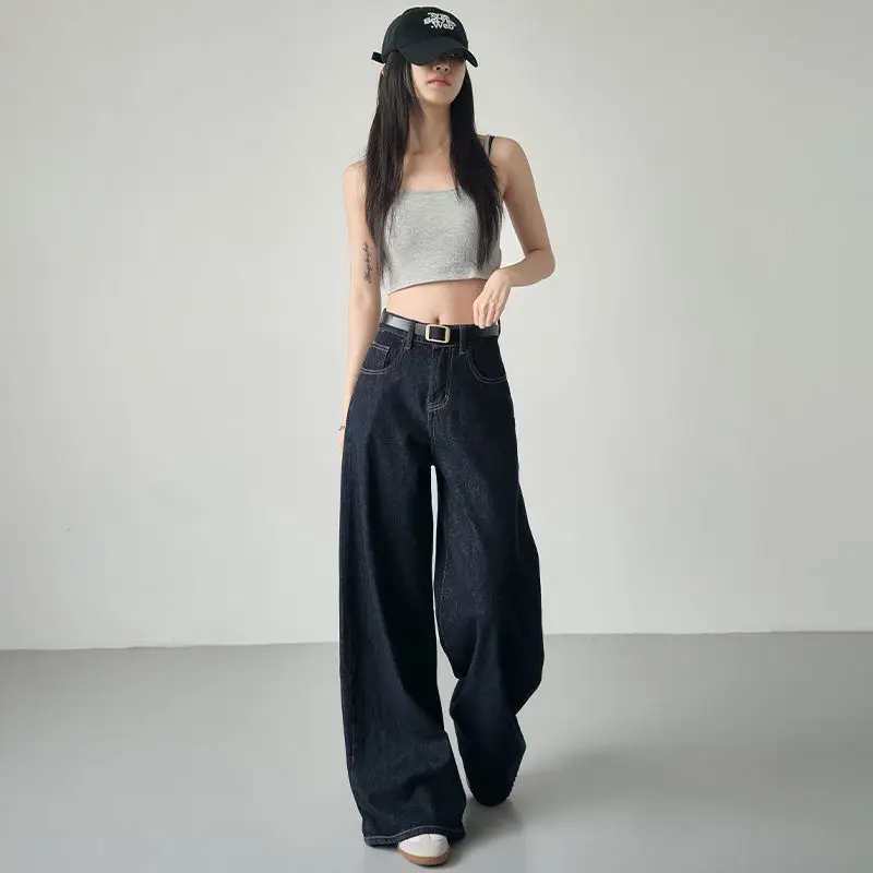 Vintage High-Waist Wide Leg Jeans Dark Blue 2025