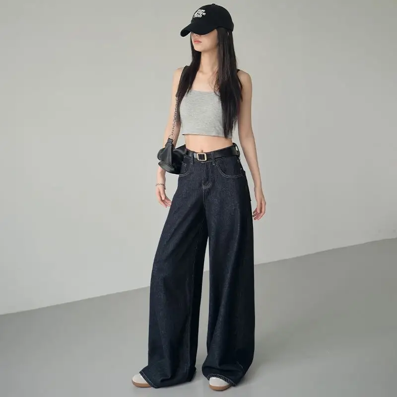 Vintage High-Waist Wide Leg Jeans Dark Blue 2025
