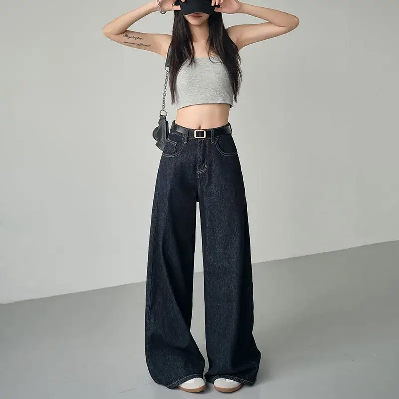 Vintage High-Waist Wide Leg Jeans Dark Blue 2025