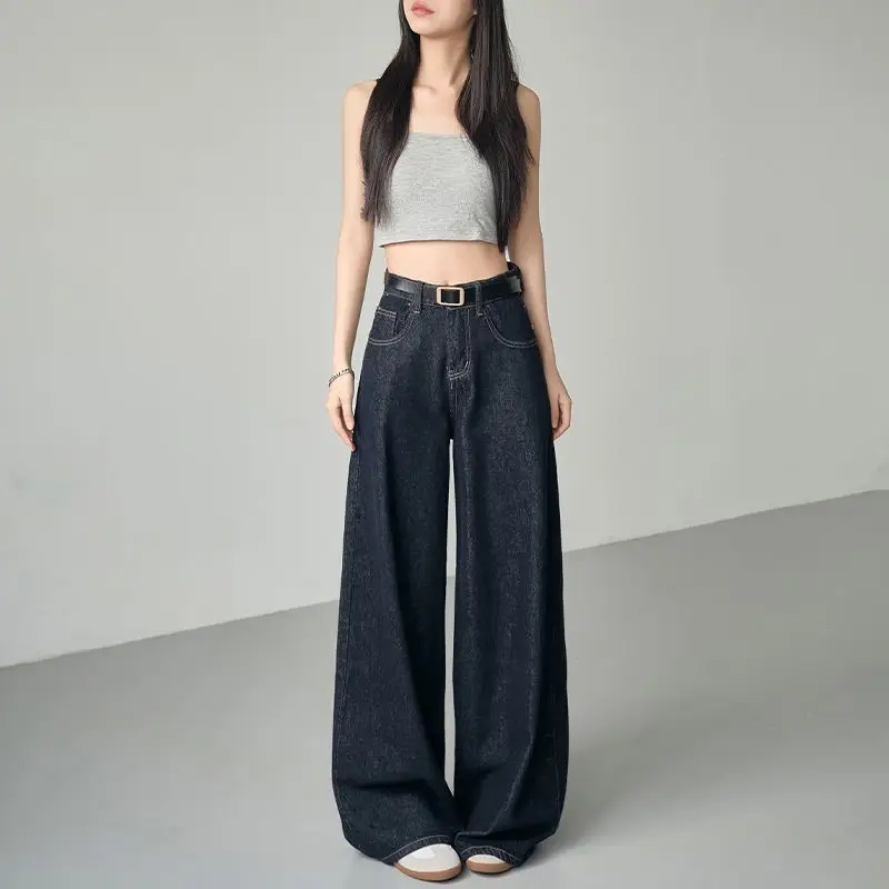 Vintage High-Waist Wide Leg Jeans Dark Blue 2025