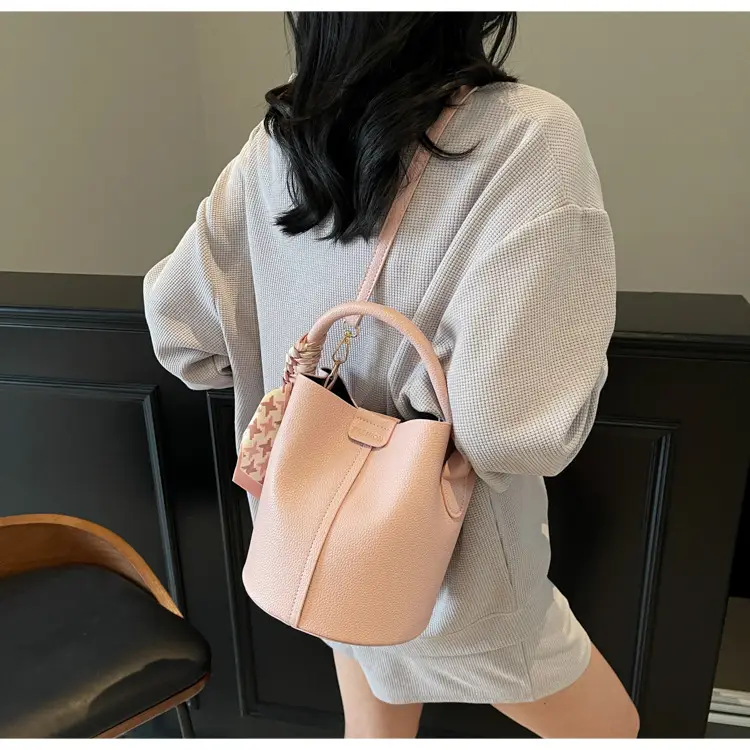 Women's Pink Leather Shoulder Bag with Crossbody Strap — feature 20