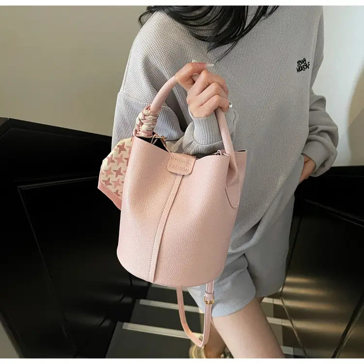 Women's Pink Leather Shoulder Bag with Crossbody Strap — feature 21