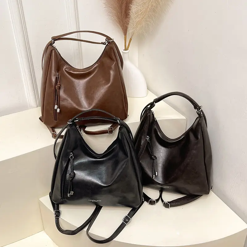 Women Brown Leather Shoulder Bag Large Capacity Retro Casual - Image 7