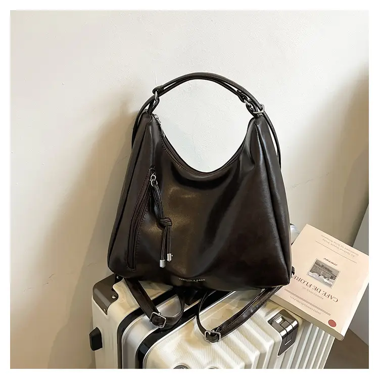 Women Brown Leather Shoulder Bag Large Capacity Retro Casual — feature 22