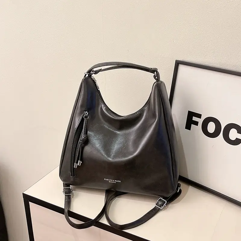 Women Brown Leather Shoulder Bag Large Capacity Retro Casual - Image 2