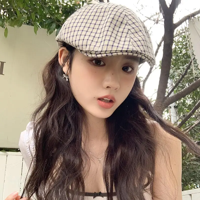 Korean Style Plaid Forward Hat for Girls - Image 2