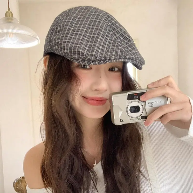 Korean Style Plaid Forward Hat for Girls - Image 3