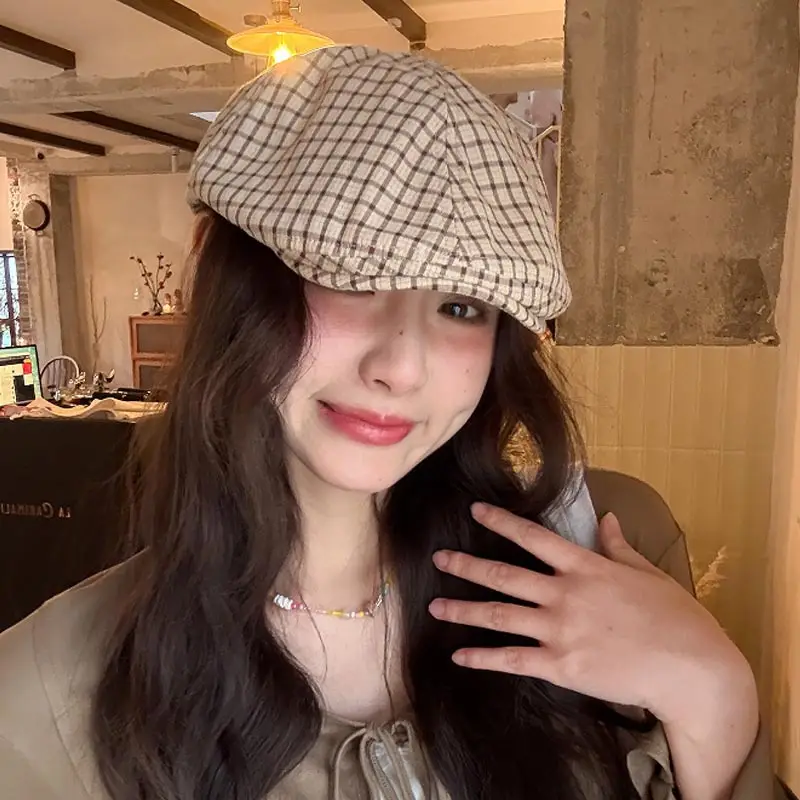 Korean Style Plaid Forward Hat for Girls - Image 5