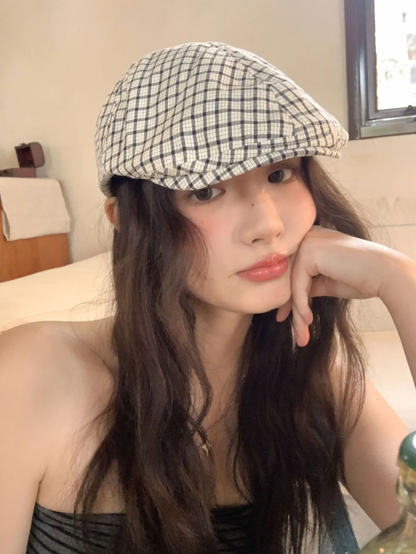 Korean Style Plaid Forward Hat for Girls — feature 11