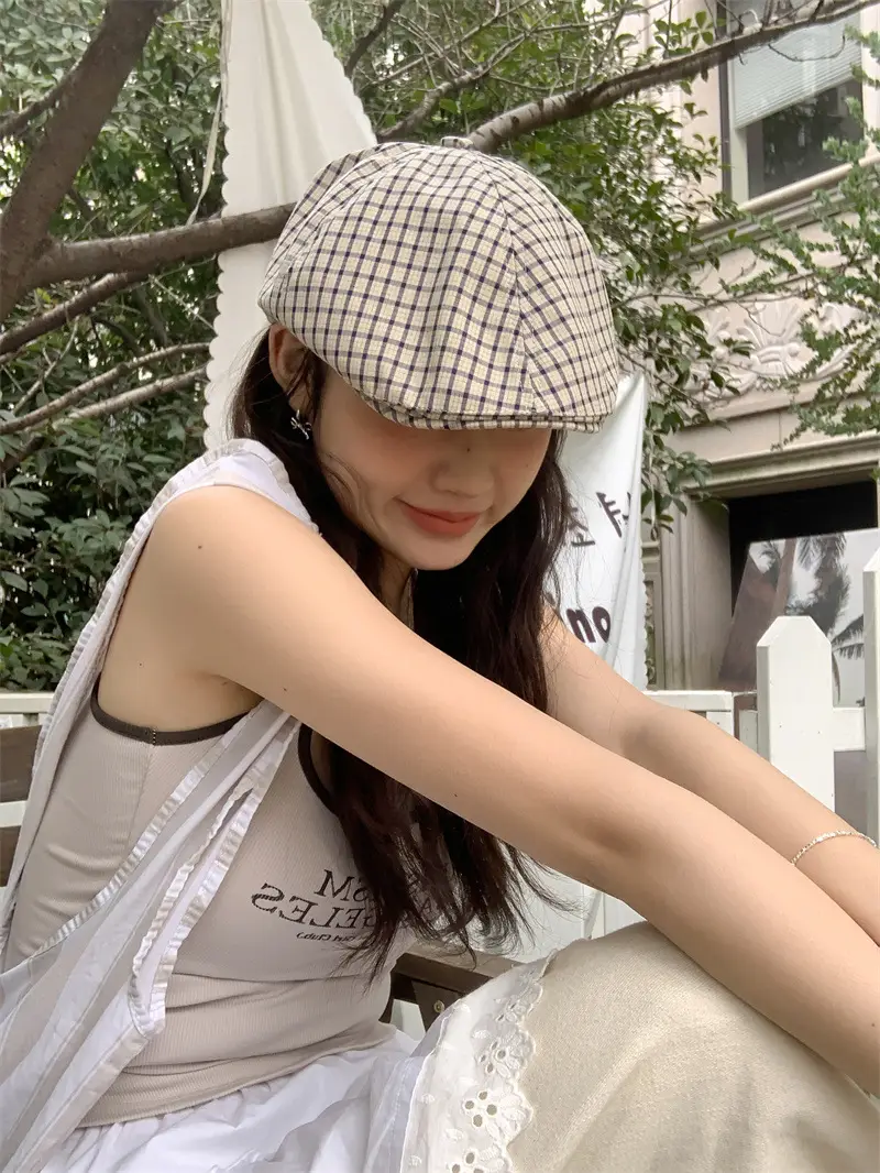 Korean Style Plaid Forward Hat for Girls — feature 5