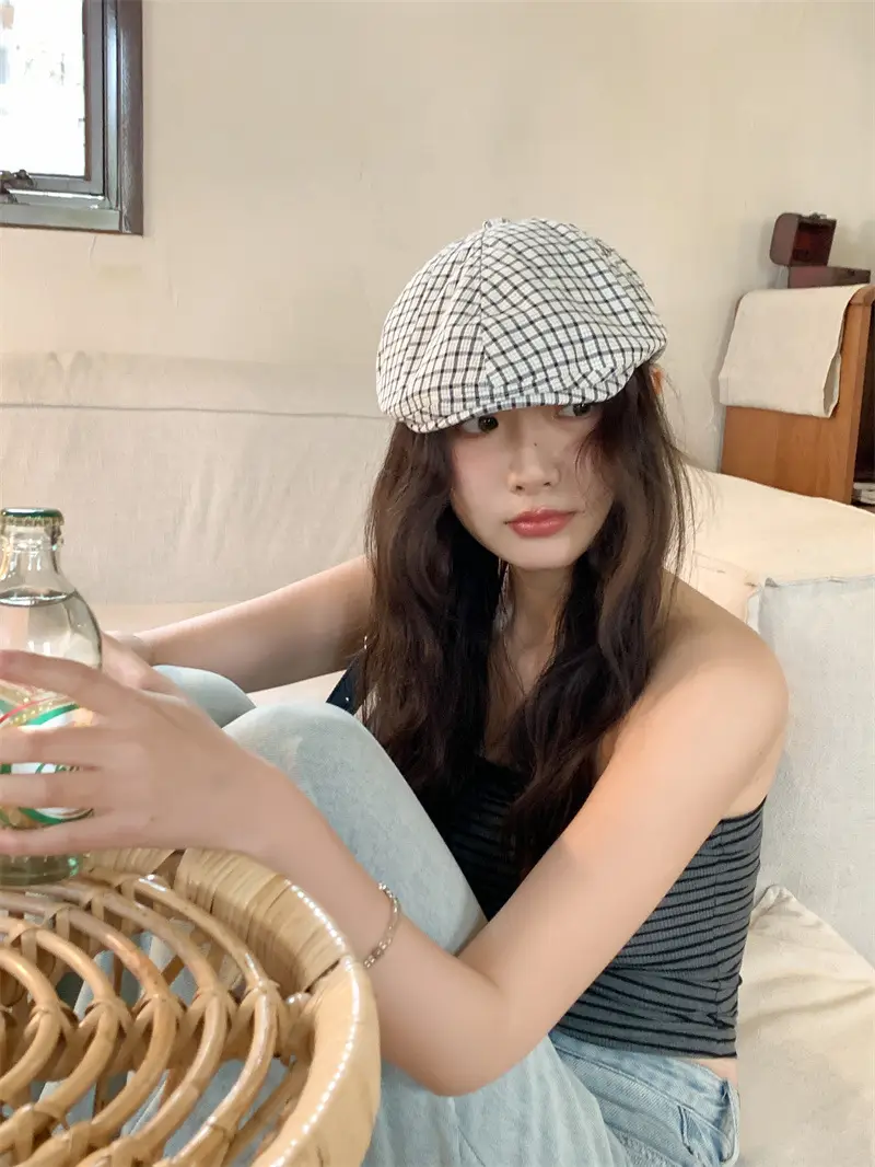 Korean Style Plaid Forward Hat for Girls — feature 9
