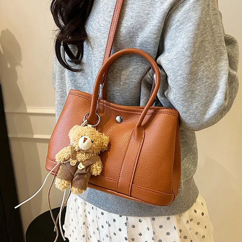 Women's Yellow Leather Crossbody Bag with Pearl Drop