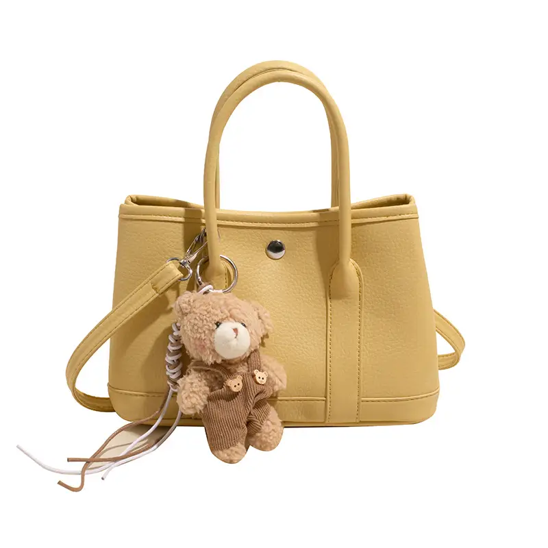 Women's Yellow Leather Crossbody Bag with Pearl Drop