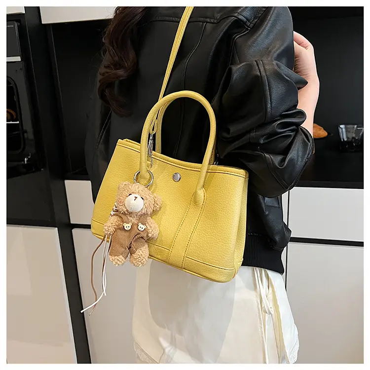 Women's Yellow Leather Crossbody Bag with Pearl Drop — feature 15