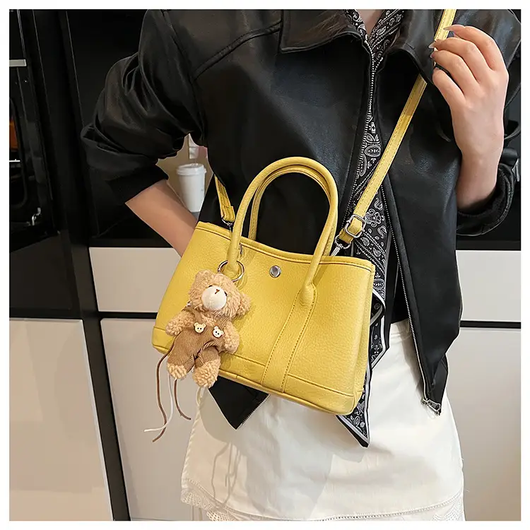 Women's Yellow Leather Crossbody Bag with Pearl Drop — feature 16
