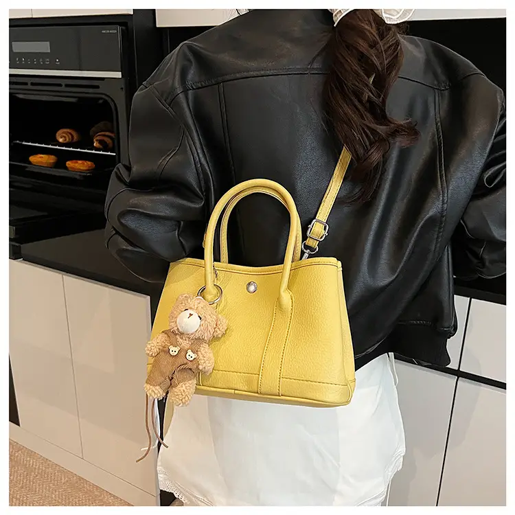 Women's Yellow Leather Crossbody Bag with Pearl Drop — feature 17