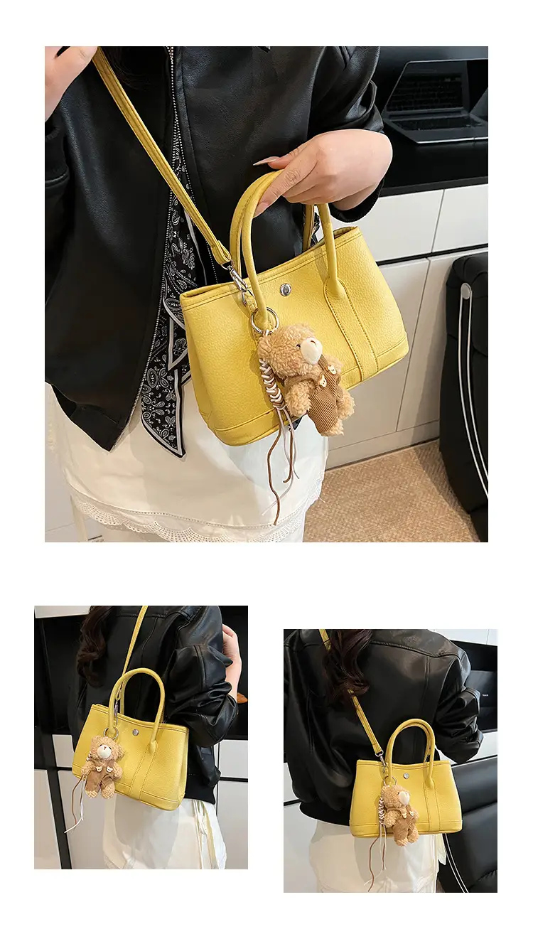 Women's Yellow Leather Crossbody Bag with Pearl Drop — feature 9