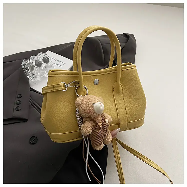 Women's Yellow Leather Crossbody Bag with Pearl Drop