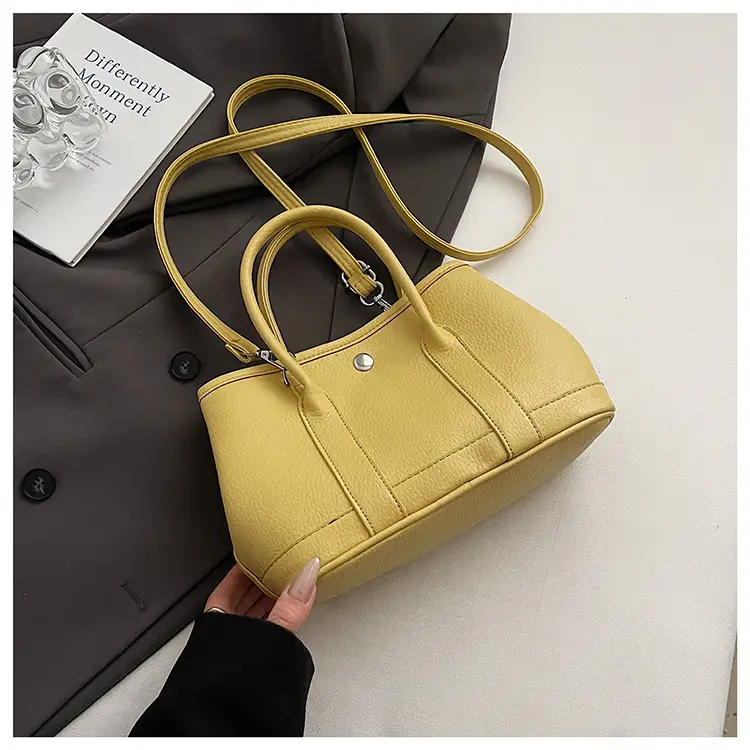 Women's Yellow Leather Crossbody Bag with Pearl Drop