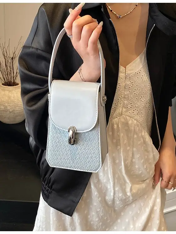 Women Crossbody Phone Bag with Adjustable Strap, Beige Leather & Mesh Design