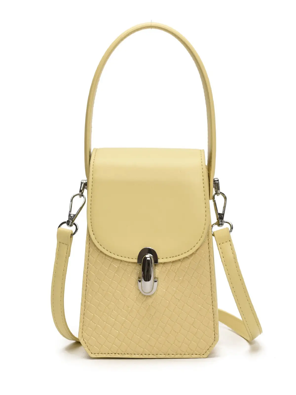 Women Crossbody Phone Bag with Adjustable Strap, Beige Leather & Mesh Design