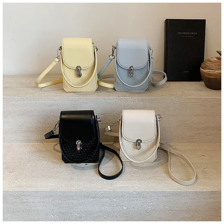Women Crossbody Phone Bag with Adjustable Strap, Beige Leather & Mesh Design — feature 1
