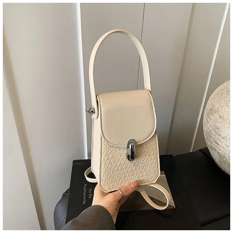 Women Crossbody Phone Bag with Adjustable Strap, Beige Leather & Mesh Design — feature 10