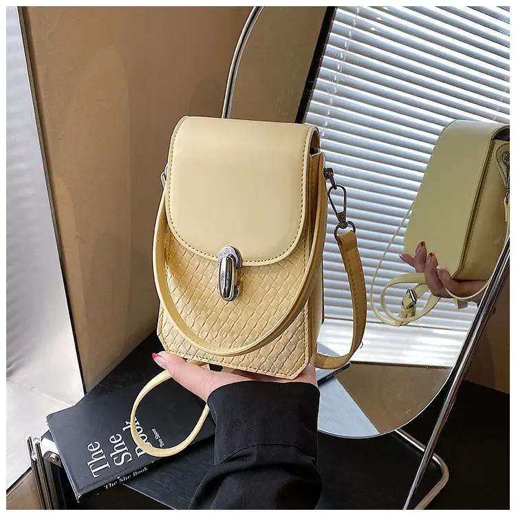 Women Crossbody Phone Bag with Adjustable Strap, Beige Leather & Mesh Design — feature 17