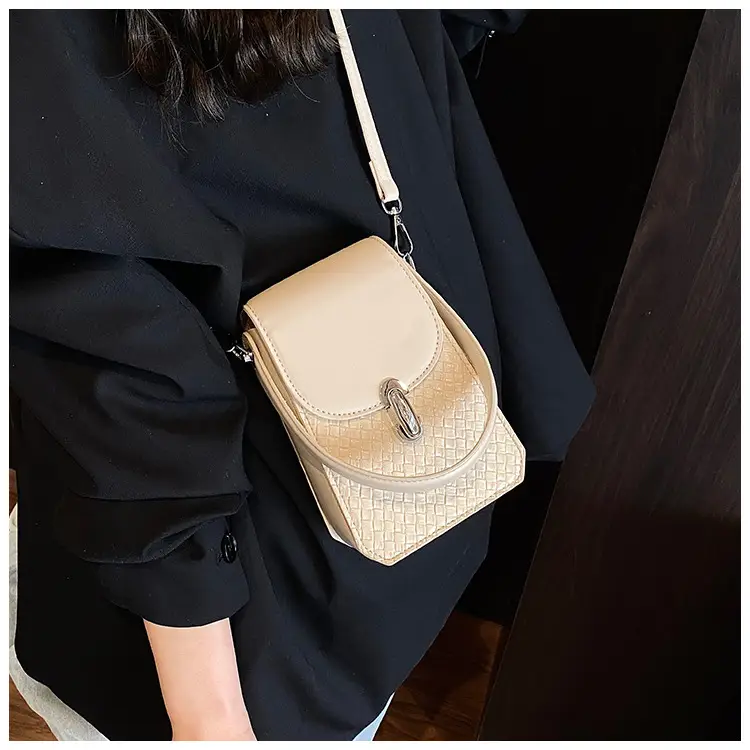 Women Crossbody Phone Bag with Adjustable Strap, Beige Leather & Mesh Design — feature 21