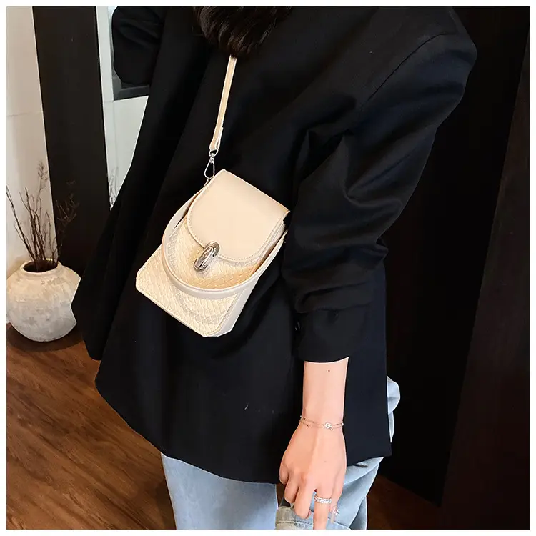 Women Crossbody Phone Bag with Adjustable Strap, Beige Leather & Mesh Design — feature 22