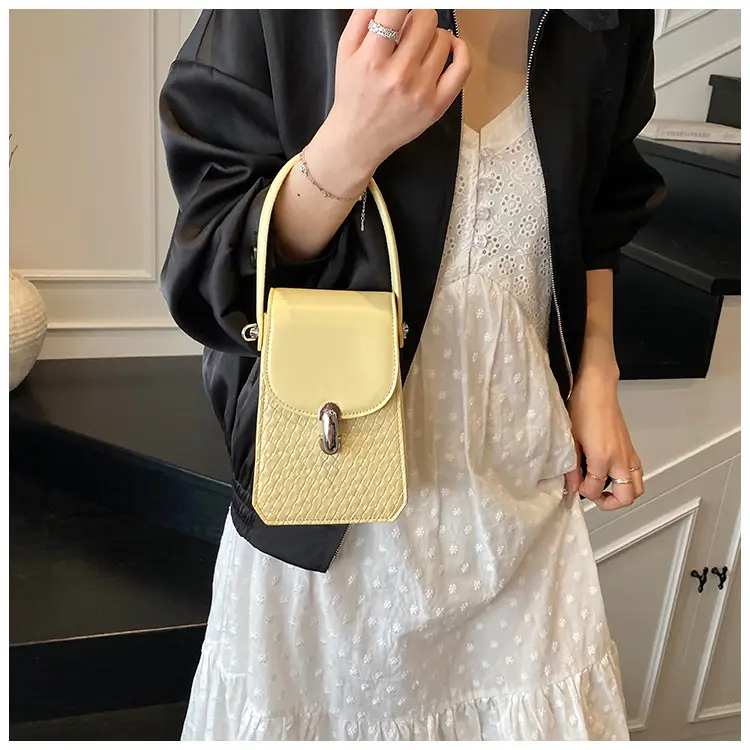 Women Crossbody Phone Bag with Adjustable Strap, Beige Leather & Mesh Design — feature 27