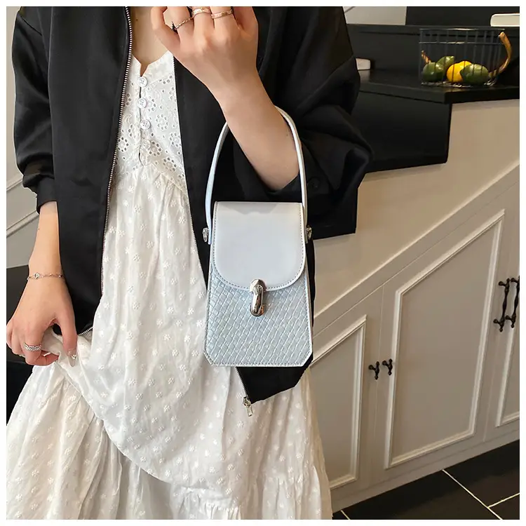 Women Crossbody Phone Bag with Adjustable Strap, Beige Leather & Mesh Design — feature 28