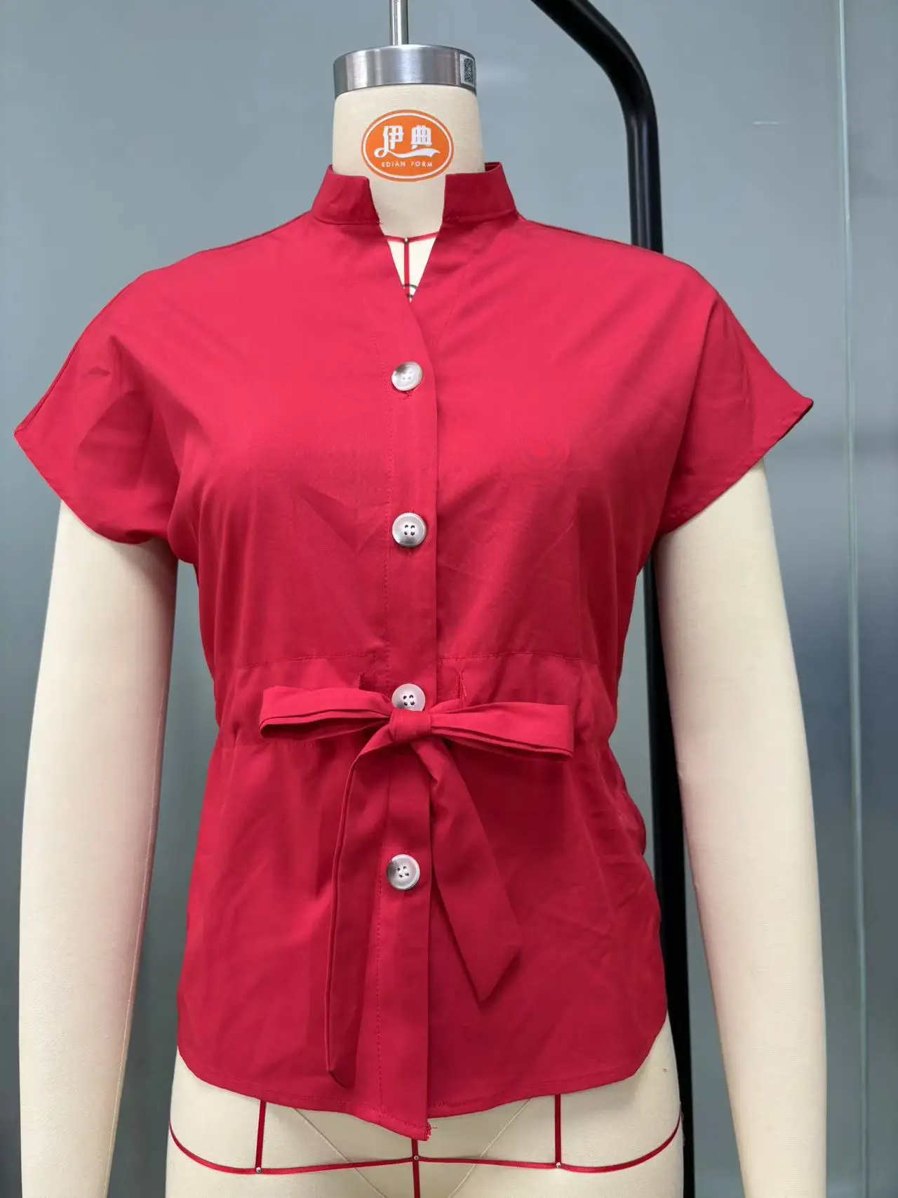 2026 Summer V-Neck Button Shirt Belted Women — feature 23