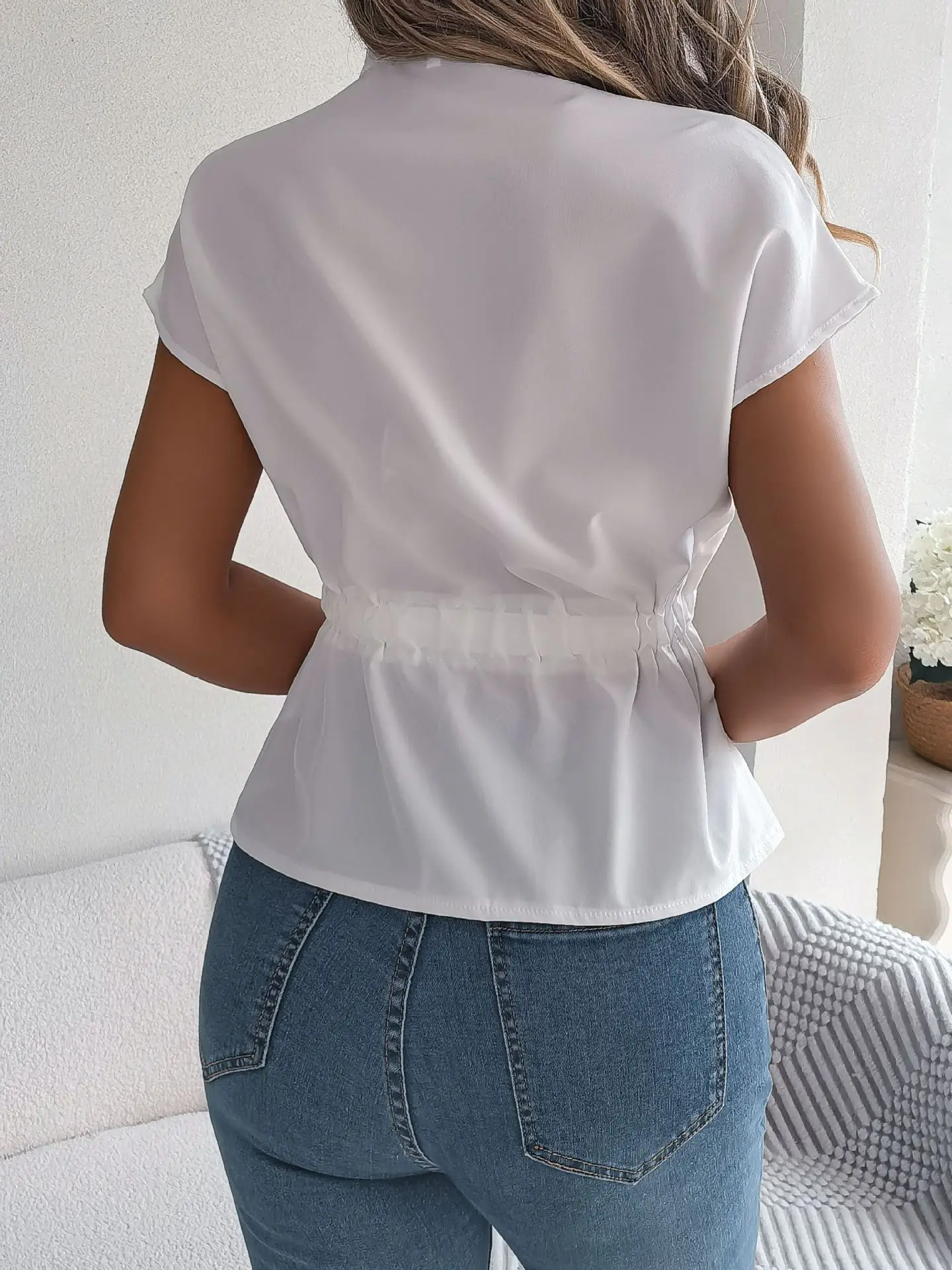 2026 Summer V-Neck Button Shirt Belted Women — feature 28