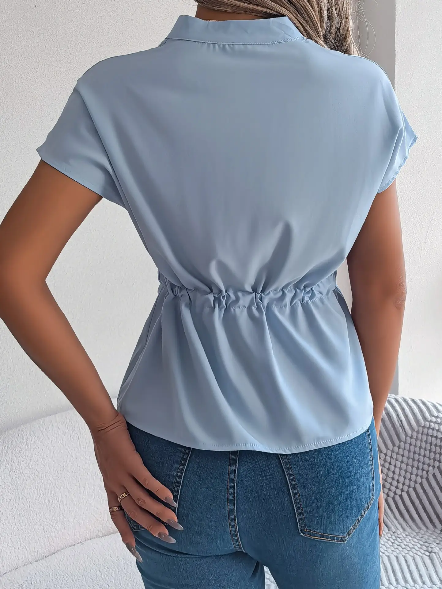 2026 Summer V-Neck Button Shirt Belted Women — feature 33