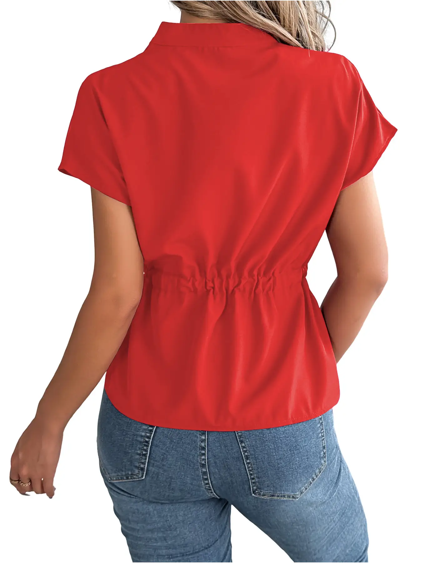 2026 Summer V-Neck Button Shirt Belted Women — feature 40