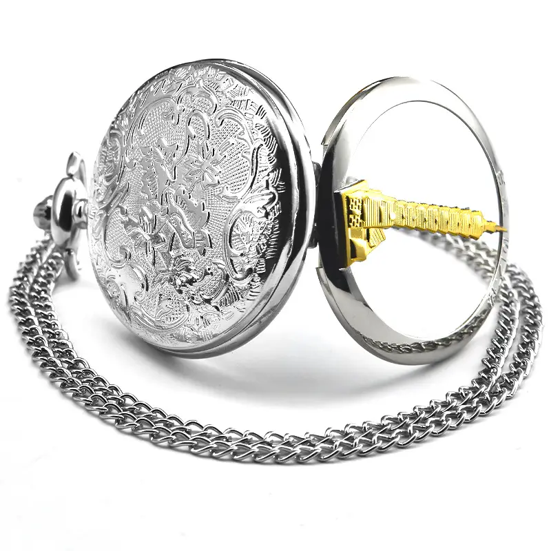 Retro Gold Pocket Watch with Blue City Print — feature 7