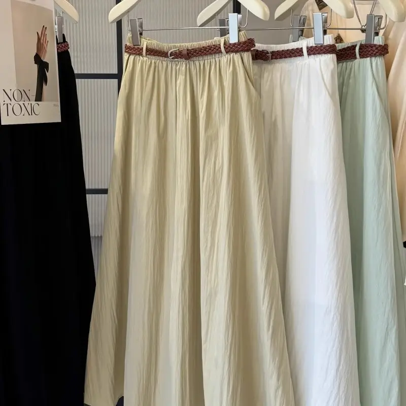 Pure Color Belted Skirt Women Large Swing - Image 7