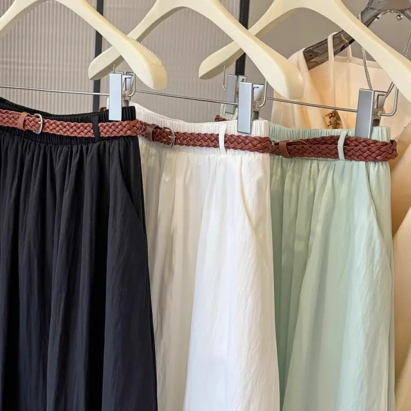 Pure Color Belted Skirt Women Large Swing - Image 8