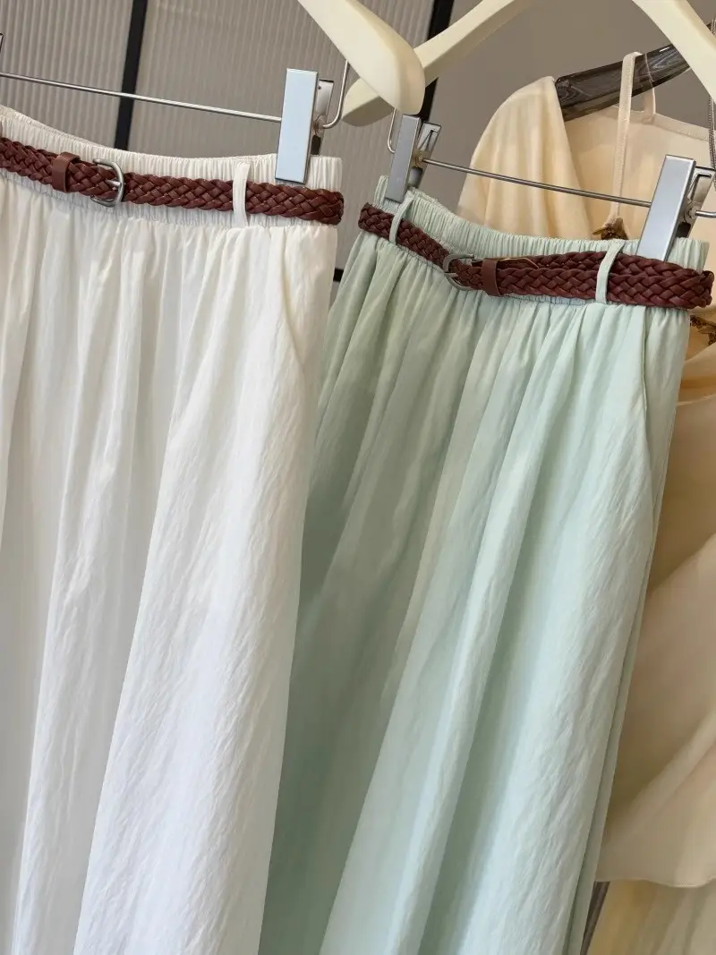 Pure Color Belted Skirt Women Large Swing — feature 10