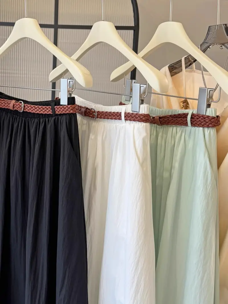 Pure Color Belted Skirt Women Large Swing — feature 8