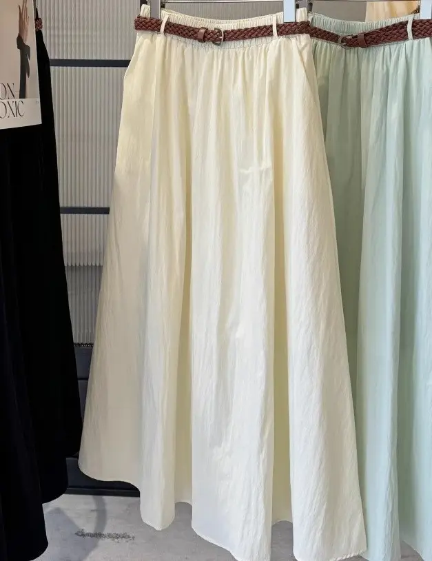 Pure Color Belted Skirt Women Large Swing - Image 3