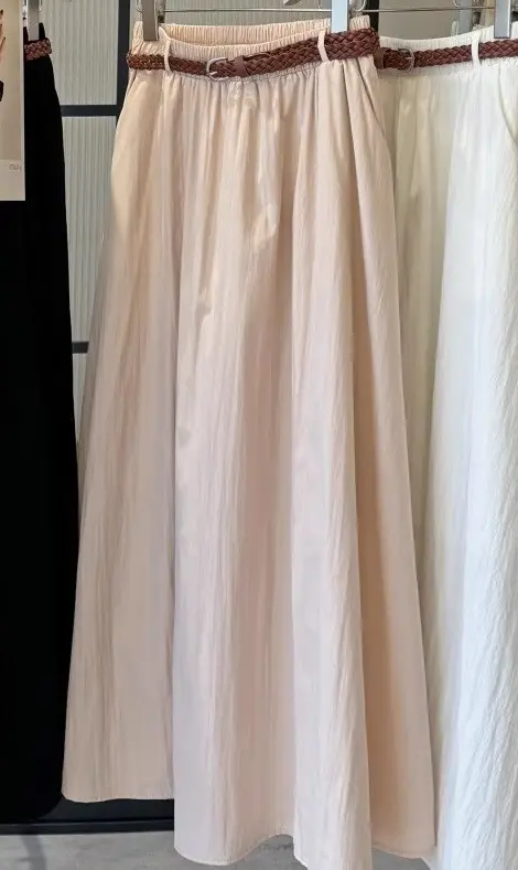 Pure Color Belted Skirt Women Large Swing - Image 4
