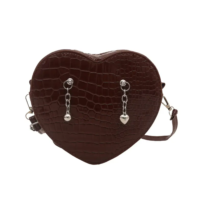 Heart Croc Leather Shoulder Bag Women's 2025 New Arrival - Image 5