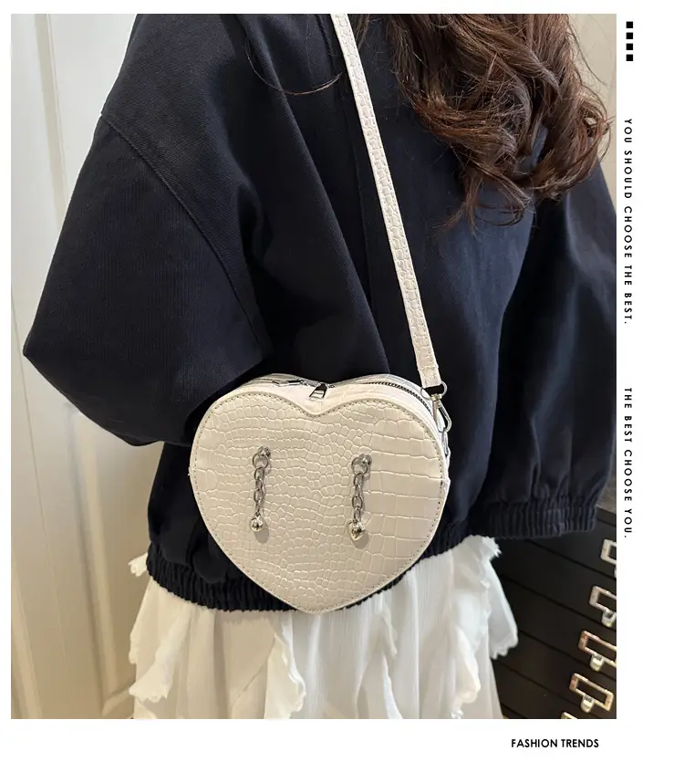 Heart Croc Leather Shoulder Bag Women's 2025 New Arrival — feature 1