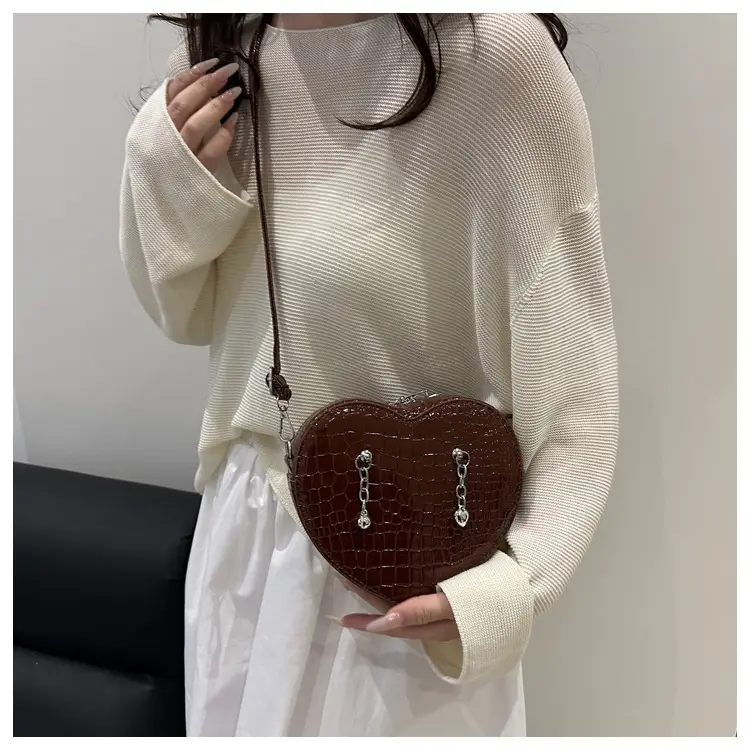 Heart Croc Leather Shoulder Bag Women's 2025 New Arrival — feature 27