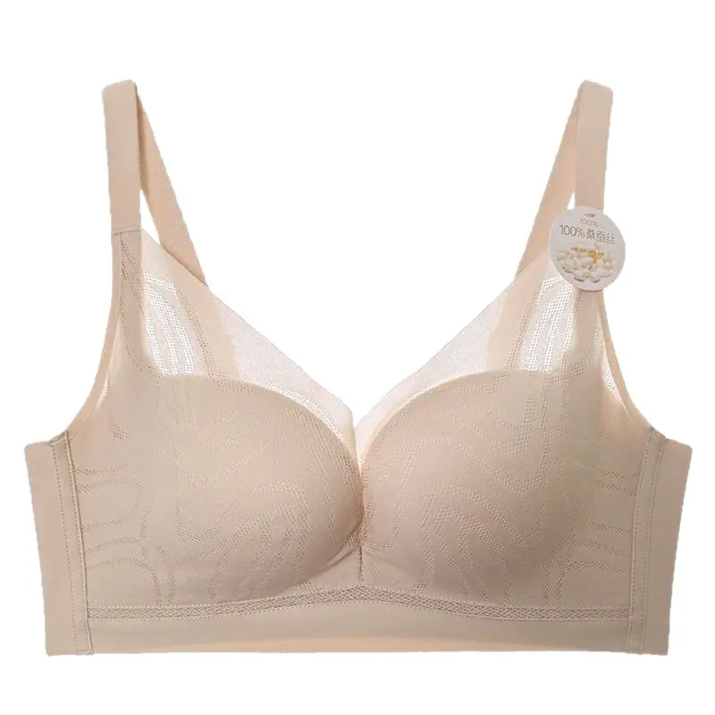 Mulberry Silk Summer Breathable Thin Comfortable Non-marking Underwear Women's Small Chest Push-up Anti-sagging Bra